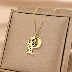 Letter P 304 ожерелья с подвесками в виде цветка из нержавеющей стали, золотые, Письмо P, 16.54 дюйм (42 см)