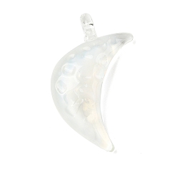 Прозрачный Подвески лэмпворк ручной работы, луна/плоские круглые подвески, прозрачные, 48x28x12 мм, отверстие : 3 мм