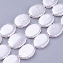 White Shell Pearl Beads Strands, Oval, White, 18~20x13~15x3~4mm, Hole: 0.7mm, about 22pcs/strand, 16.3 inch(41.5cm)