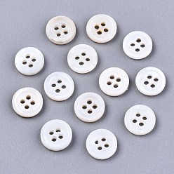 Seashell Color Natural Freshwater Shell Buttons, 4-Hole, Flat Round, Seashell Color, 9x1.5mm, Hole: 1.5mm