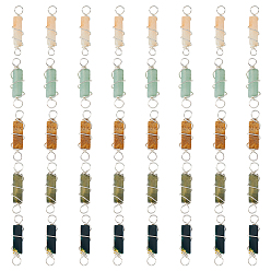 Смешанные камни 40 шт. 5 стили натуральный смешанный драгоценный камень медный провод обернутый соединитель подвески, прямоугольник ссылки, серебряный цвет гальваническим, 24 мм, отверстие : 3 мм, 8 шт / стиль