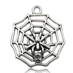 Spider Хэллоуин тематические тибетский стиль сплава подвески, античное серебро, паук, 28x25 мм