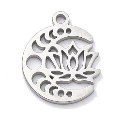 Цветок Антикоррозийные 304 подвески из нержавеющей стали, лазерная резка, очарование фазы луны, цвет нержавеющей стали, лотос, 13x10.5x1 мм, отверстие : 1.2 мм