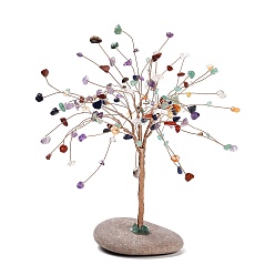 Смешанные камни Натуральный аметист, цитрин, зеленый авантюрин, красный авантюрин, лазурит, кристалл кварца и украшение из красной яшмы, целебное каменное дерево, для балансировки чакр исцеляющими кристаллами рейки, скрученный с шасси из меди и гальки, дерево, 100~118x84x210~225 мм