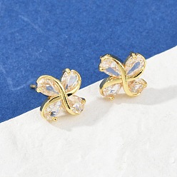 Золотой Серьги-гвоздики из латуни с микро-паве и прозрачным фианитом, стойки покрытие, прочное покрытие, без кадмия и без свинца, золотые, 9x9 мм