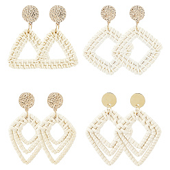 Mixed Shapes 4 пары 4 стили серьги-гвоздики из ротанга, золотые, разнообразные, 61~68.5x39~49.5 мм, 1 пара / стиль