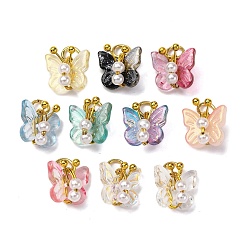 (52) Непрозрачная лаванда Стеклянные прелести, очарование бабочки, с бусинами из АБС-пластика, имитирующими жемчуг, и золотыми латунными булавками, а также блестящей пудрой, разноцветные, 9.5~10x10x5.5 мм, отверстие : 3.4 мм