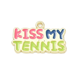 Word Tennis Alloy Enamel Pendants, Golden, Word Kiss My Tennis Charms, 16x25x1mm, Hole: 1.8mm