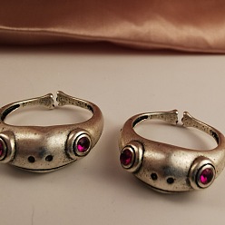 Античное Серебро Кольца-манжеты из натурального красного корунда в форме лягушки, регулируемые открытые кольца, античное серебро, внутренний диаметр: регулируемый