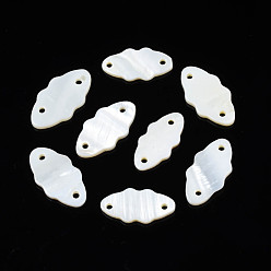 Shell Natural Freshwater Shell Connector Charms, Oval, 19~21x9.5~11x1.5~2mm, Hole: 1.5mm
