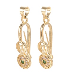 Real 18K Gold Plated Brass Micro Pave Cubic Zirconia Ice Pick Pinch Bails, Clear & Green, Real 18K Gold Plated, 24x7x8mm, Hole: 4.5x3.5mm, Pin: 0.7mm