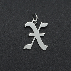 Letter X Не тускнеющие 304 подвески из нержавеющей стали, с целью перехода в кольце, старый английский, буквы, лазерная резка, цвет нержавеющей стали, letter.x, 16x12.5x1 мм, отверстие : 3 мм