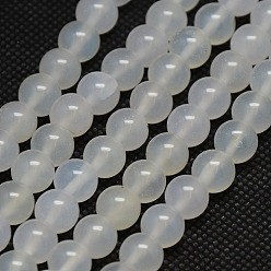 Weiß Natürliche Achat runde Perlen Strang, gefärbt, weiß, 8 mm, Bohrung: 1 mm, ca. 48 Stk. / Strang, 15.55 Zoll