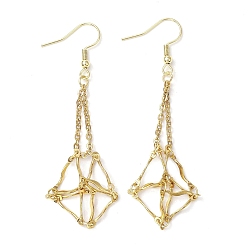 Золотой 304 мешочек для макраме из нержавеющей стали, пустой держатель для камней, висячие серьги, фурнитура, золотые, 70.5x16 мм