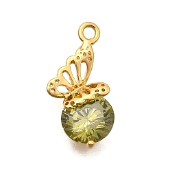 Бабочка Латунные микро проложить кубического циркония подвески, долговечный, без никеля , реальный 18 k позолоченный, бабочка, 19.5x9.5x5.5 мм, отверстие : 1.6 мм