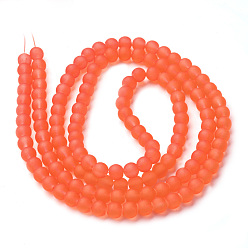 Orange Red Transparent Glass Bead Strands, Frosted, Round, Orange Red, 6mm, Hole: 1.3~1.6mm, about 140pcs/strand, 31.4 inch