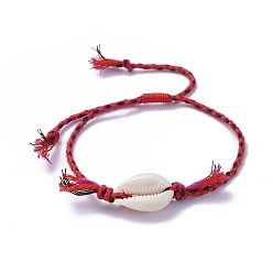 Разноцветный Плетеные браслеты, с натуральными бусинками из каури, нейлоновая нить и хлопковый плетеный шнур, красные, 3 дюйм ~ 3-3/4 дюйм (7.5~9.4 см)