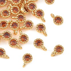 Orange Red SHEGRACE Brass Pave Cubic Zirconia Charms, Flat Round Charms, Single Stone Charms, Cadmium Free & Lead Free & Nickel Free, Long-Lasting Plated, Real 18K Gold Plated, Orange Red, 6x4x3mm, Hole: 1mm