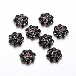 Красная Медь Сплав шарик крышки, цветок, с эмалью, 7-лепесток, зелёные, Красная медь, 15x3 мм, отверстие : 2.5 мм
