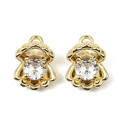 Настоящее золото 14K Латунные микро проложить кубического циркония подвески, без кадмия, без никеля и без свинца, формы раковины, реальный 14 k позолоченный, 14.5x16x9.5 мм, отверстие : 1.8 мм