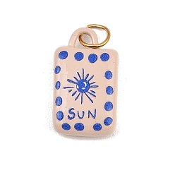 Солнце Печатные 304 подвески из нержавеющей стали, прямоугольник амулеты, золотые, солнце, 20x12x4.5 мм, Перейти кольцо: 6x1 мм, 4.5 мм внутренним диаметром