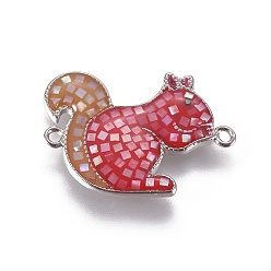 Platinum Brass Enamel Links connectors, with Shell Chips, Squirrel, Platinum, 23x19x2.5mm, Hole: 1mm