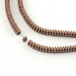 с Покрытием Меди Ограненный квадрат Electroplate немагнитные нити шарик синтетический гематит, матовый стиль, с медным покрытием, 2x2x1 мм, отверстие : 0.5 мм, около 370 шт / нитка, 15.9 дюйм