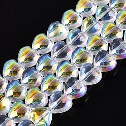 Clear AB Electroplate Transparent Glass Beads Strands, Heart, AB Color Plated, Clear AB, 7~7.5x7.5~8x5~5.5mm, Hole: 0.7~0.8mm, about 70~74pcs/strand, 19.49~20.87 inch(49.5~53cm)