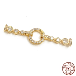 Real 18K Gold Plated 925 Sterling Silver Micro Pave Clear Cubic Zirconia Fold Over Clasps, Ring, Real 18K Gold Plated, 44.5mm, Hole: 3.5mm
