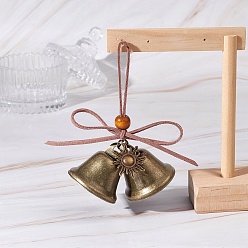 Солнце Железный колокольчик и подвесные украшения из сплава в тибетском стиле, подвесные украшения из деревянных бусин и шнура из искусственной замши, солнце, 108x113x38 мм