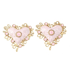 Розовый 304 из нержавеющей стали большие кулоны, с эмалью, сердце прелести, реальный 18 k позолоченный, ионное покрытие (ip), туманная роза, 52x54x4 мм, отверстие : 6x2 мм