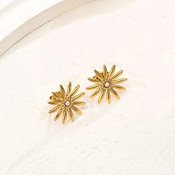 Настоящее золото 18K Элегантные серьги-гвоздики из нержавеющей стали в форме цветка, с имитацией жемчуга, реальный 18 k позолоченный, 18 мм