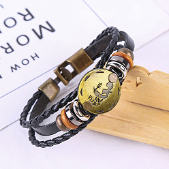 Дева Браслеты из искусственной кожи с тройным слоем из нескольких нитей, плоские круглые браслеты из сплава в виде созвездия для мужчин и женщин, Дева, 7-1/8 дюйм (18 см)