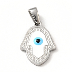 Stainless Steel Color 304 Stainless Steel Pendants, with Enamel, Hamsa Hand with Evil Eye, Stainless Steel Color, 18x13x2mm, Hole: 4.5x2.5mm