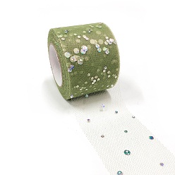 Dark Khaki Glitter Sequin Deco Mesh Ribbons, Tulle Fabric, Tulle Roll Spool Fabric For Skirt Making, Dark Khaki, 2 inch(5cm), about 25yards/roll(22.86m/roll)