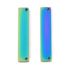 Rainbow Color Ионное покрытие (ip) 304 соединители звеньев из нержавеющей стали, пустая бирка с зеркальной полировкой, прямоугольные, Радуга цветов, 25x5x1.5 мм, отверстие : 1.2 мм