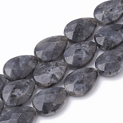 Larvikite Natural Labradorite Beads Strands, Faceted, teardrop, 18x13x5mm, Hole: 1mm, about 22pcs/strand, 15.5 inch