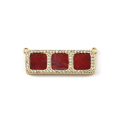Dark Red Brass Micro Pave Clear Cubic Zirconia Connector Charms, with Resin, Rectangle with Square Links, Rack Plating, Long-Lasting Plated, Cadmium Free & Lead Free, Real 18K Gold Plated, Dark Red, 12x32x3mm, Hole: 1mm