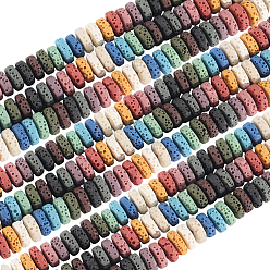 (52) Непрозрачная лаванда 4 пряди бусины из натурального лавового камня пряди, окрашенные, Плоский круглый / диск, разноцветные, 8~8.5x3~4 мм, отверстие : 2 мм, около 54~60 шт / нитка, 7.87 дюйм (20 см)