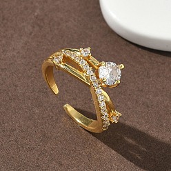 Золотой Латунные микропаве кубические цирконии манжеты открытые кольца для женщин, планета, без кадмия и без свинца, стойки покрытие, долговечный, золотые, 10 мм, размер США 6 (16.5 мм)