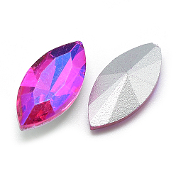 Camellia Pointed Back Glass Rhinestone Cabochons, Back Plated, Faceted, AB Color Plated, Horse Eye, Camellia, 15x7x4mm