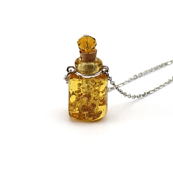 (932FM) Темно-синий аква-матовый с подкладкой Светящиеся прямоугольные ожерелья в виде флаконов для духов лэмпворк, с цепями из нержавеющей стали, темно-золотистые, 23.62 дюйм (60 см), Кулон : 15x27 мм, емкость: 0.5 мл (0.02 жидких унций)