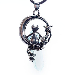 Опал Подвески с опаловыми гранеными пулями, луна с кошачьими чарами, со сплавочной фурнитурой, 50x22.5x17 мм