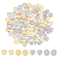 Золотой & Цвет Нержавеющей Стали 120 шт. 2 стили 2 цвета 201 штампованные из нержавеющей стали пустые бирки подвески, плоско-круглые, золотые и нержавеющая сталь цвет, 5~6x6x1 мм, отверстие : 1 мм, 30 шт / цвет