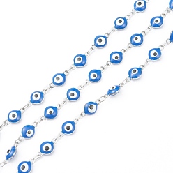 Синий 304 цепи из нержавеющей стали ссылка, с эмалью и катушкой, пайки, синие, Коннекторы : 11x6x3 мм, 32.8 футов (10 м) / рулон