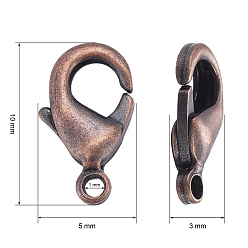 Red Copper Brass Lobster Claw Clasps, Parrot Trigger Clasps, Cadmium Free & Nickel Free & Lead Free, Red Copper, 10x5x3mm, Hole: 1mm