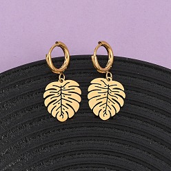 Настоящее золото 18K Серьги из 304 нержавеющей стали, лист, ионное покрытие (ip), реальный 18 k позолоченный, 29x14 мм