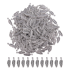 Antique Silver 300Pcs Tibetan Style Alloy Pendants, Feather Charms, Antique Silver, 15x5x1.5mm, Hole: 1mm