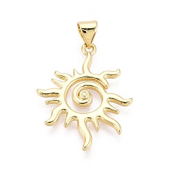 Настоящее золото 18K Латунные подвески, солнечные чары, реальный 18 k позолоченный, 25x19~20x1.5 мм, отверстие : 4.5x3.5 мм