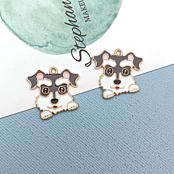 Slate Gray Alloy Enamel Puppy Pendants, Cute Dog Charms, Slate Gray, 22x23mm